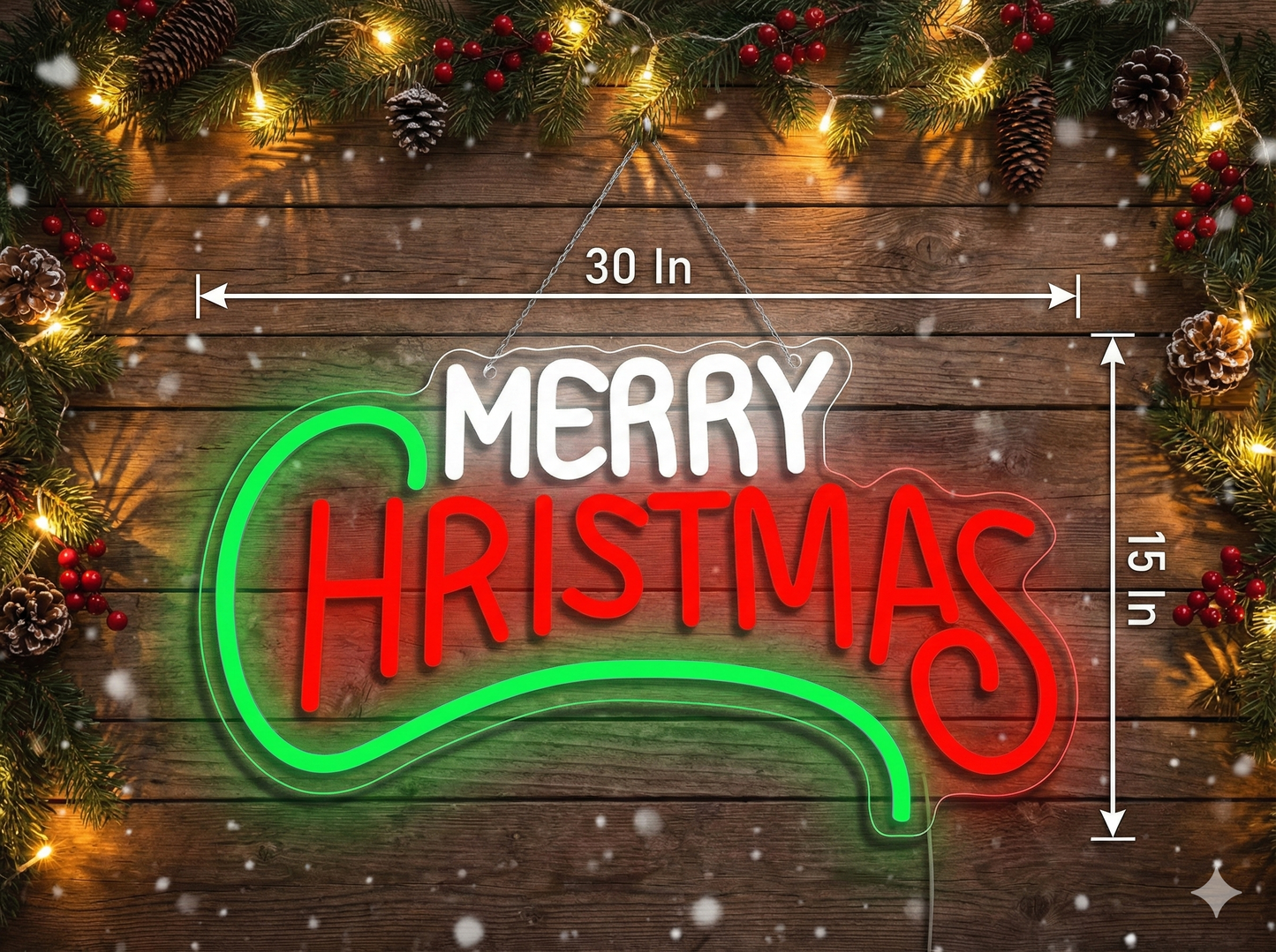 Merry Christmas Design Neon Sign | Christmas Neon Sign (30In x 15In)