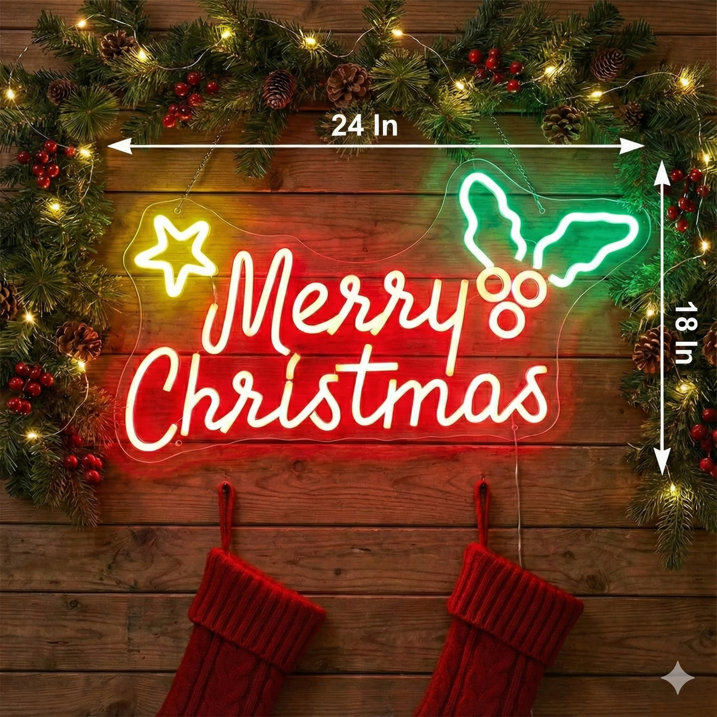 Merry Christmas Mistletoe Neon Sign | Merry Christmas Neon Light (24In x 18In)