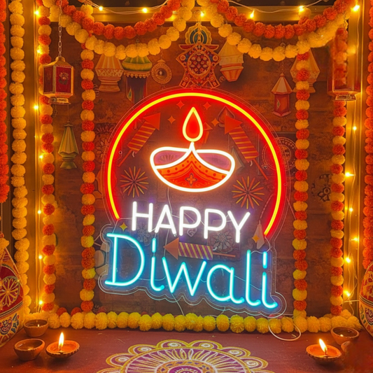 Eurotex Diwali Neon Sign, Wall Decor, Neon Signs for room (Design-4, 3ft by 2ft)
