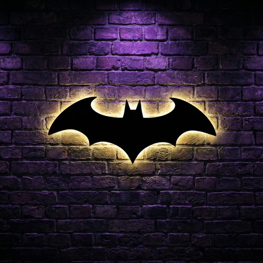 Batman Logo Backlit Stained Glass Wall Art – Artistic LED Wall Décor for Elegant Interiors