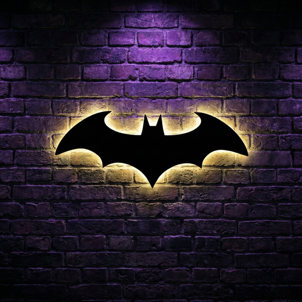 Batman Logo Backlit Stained Glass Wall Art – Artistic LED Wall Décor for Elegant Interiors