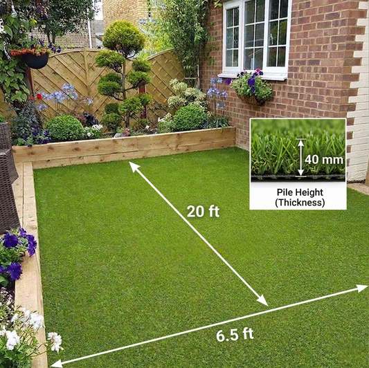 Synthetic Artificial Grass Turf | Fake Grass for Lawn & Garden - 40mm, 6.5 ft X 20 ft, Natural Green