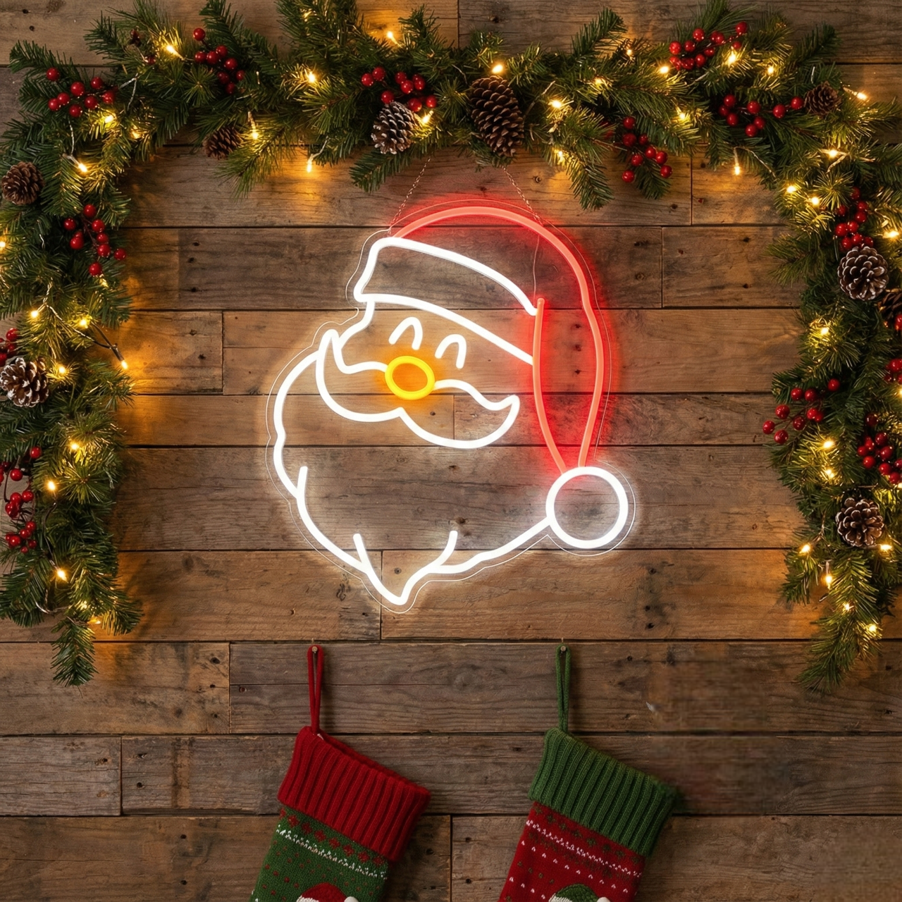 Santa Claus Face Christmas Neon Sign | Neon Sign Merry Christmas (18In x 18In)