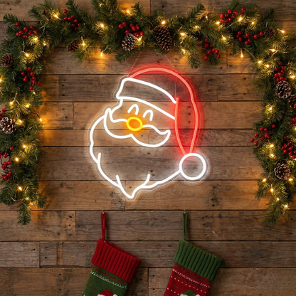 Santa Claus Face Christmas Neon Sign | Neon Sign Merry Christmas (18In x 18In)