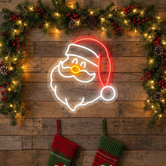 Santa Claus Face Christmas Neon Sign | Neon Sign Merry Christmas (18In x 18In)