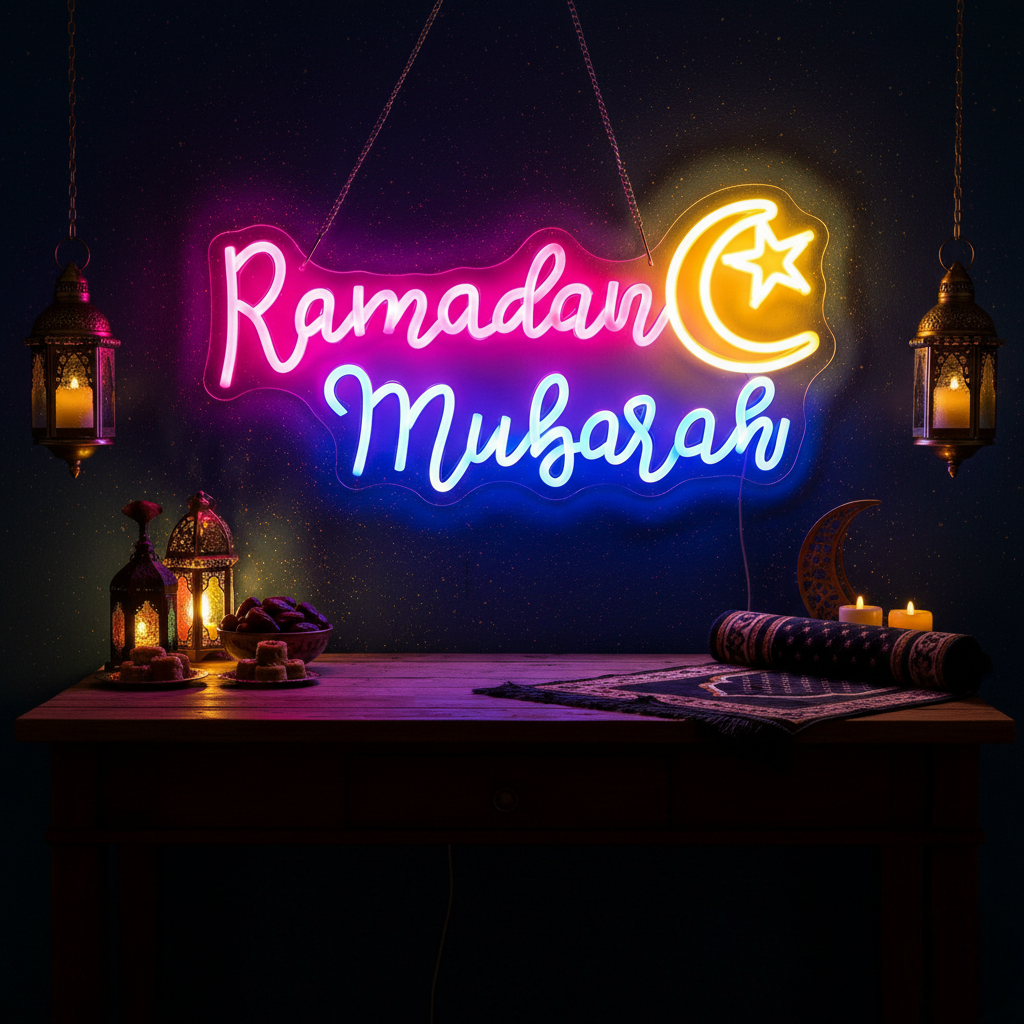 Ramadan Mubarak Neon Sign | Custom Eid Mubarak Neon Lights for Home Décor