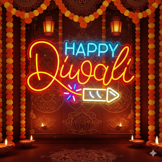 Eurotex Diwali Neon Sign, Wall Decor, Neon Signs for room (Design-1, 2ft by 3ft)