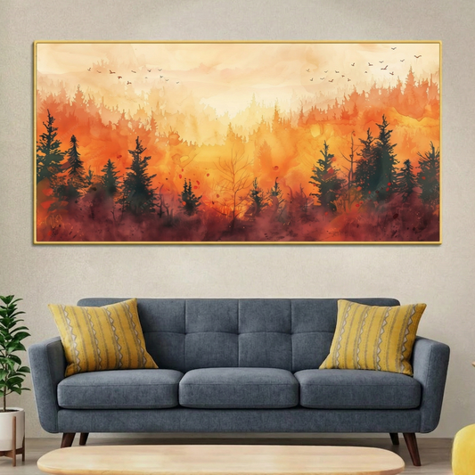 Mountain Sunset and Wildflowers Abstract Canvas Wall Painting| Framed Canvas Wall Art for Home Decoration