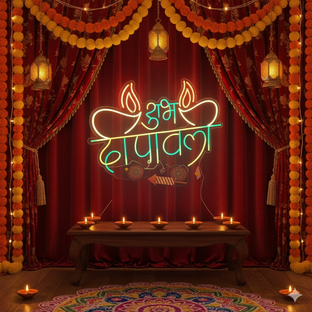 Eurotex Diwali Neon Sign, Wall Decor, Neon Signs for room (Design-5, 1.75 ft x 2 ft)