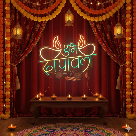Eurotex Diwali Neon Sign, Wall Decor, Neon Signs for room (Design-5, 1.75 ft x 2 ft)