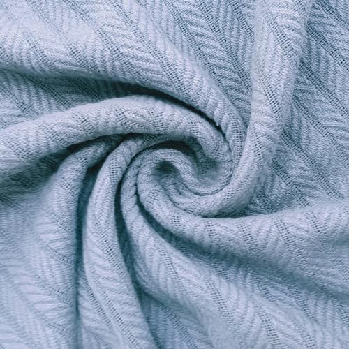 Eurotex Herringbone Cotton Blankets for Bed, 100% Cotton Blanket - Lite Blue Eurotex