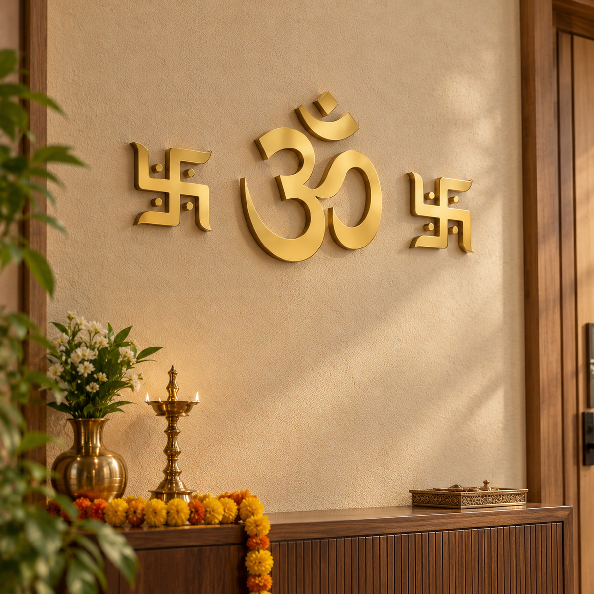 Om & Swastik 3D Acrylic Wall Decor – Gold