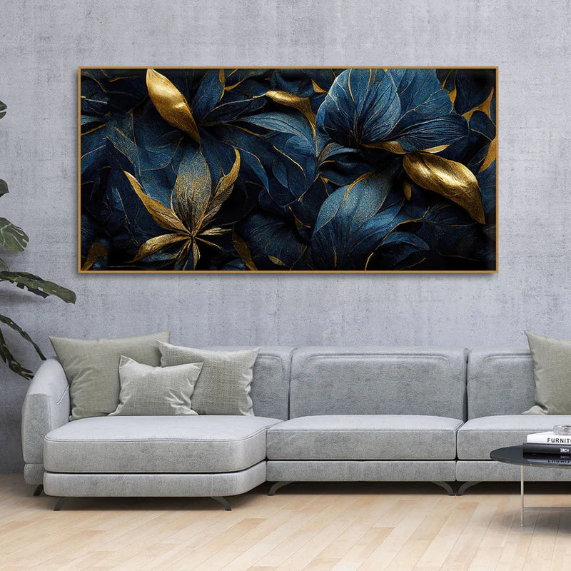 Golden Tropical leaves Canvas Wall Painting | Framed Canvas Wall Art for Home Decoration