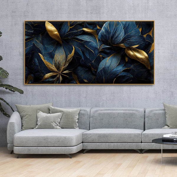 Golden Tropical leaves Canvas Wall Painting | Framed Canvas Wall Art for Home Decoration