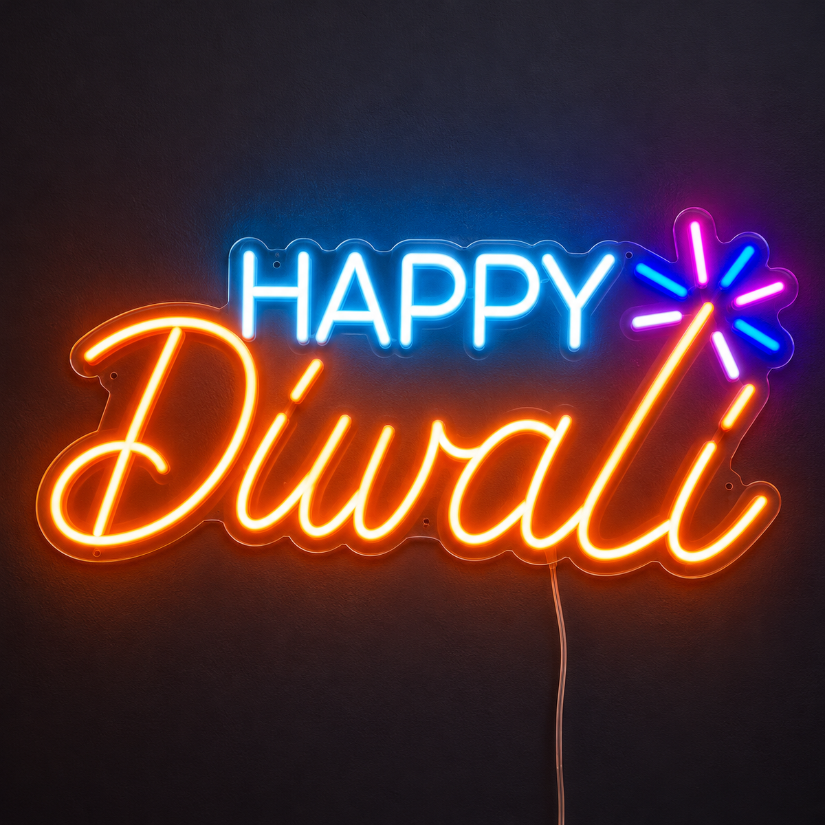 Eurotex Happy Diwali LED Neon Sign with Sparkle – Festive Wall Decor