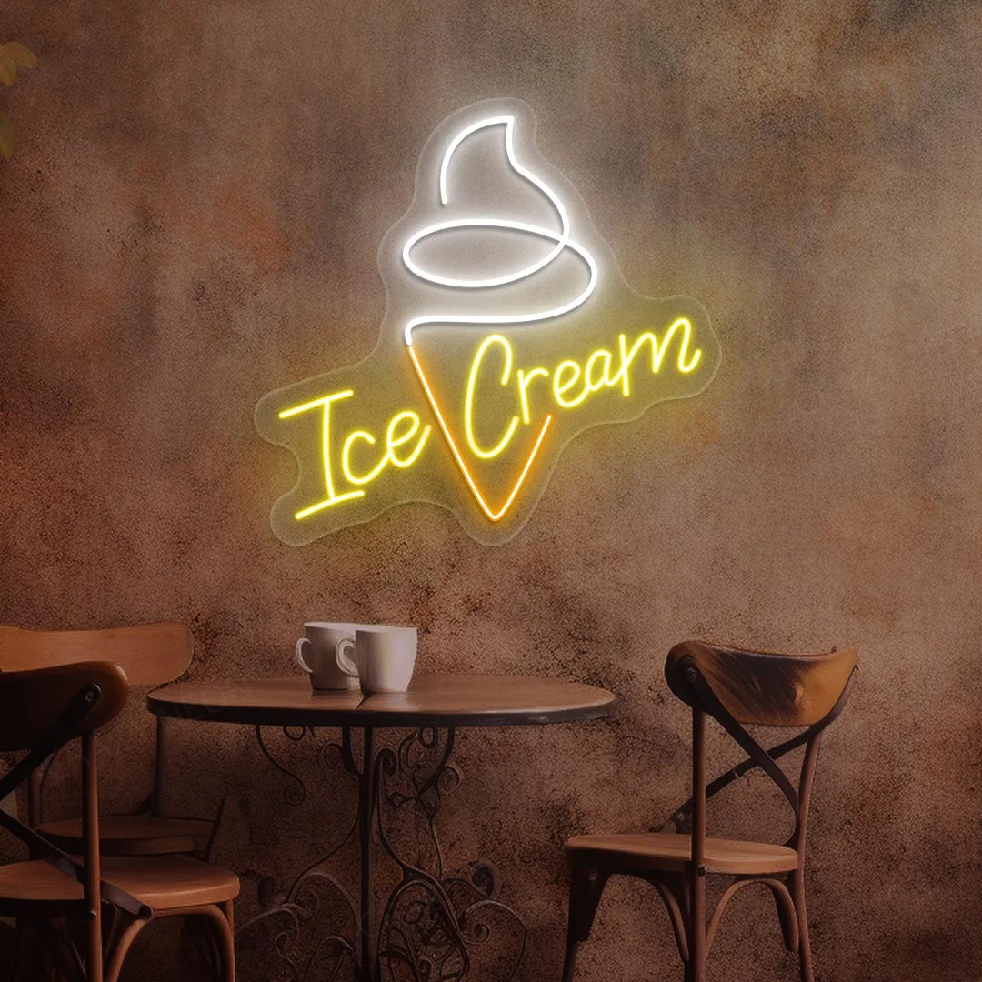 Ice Cream Neon New Design Vintage Diner Neon Signs | Retro Coffee & Restaurant Neon Lights (18In x 18In)