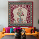 Flower Pot, Kalamkari Art, Framed Abstract Canvas Wall Art for Bedroom