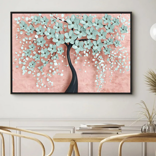 Eurotex White Flowers Tree, Framed Canvas Printed Wall Art (24x36 In) Eurotex