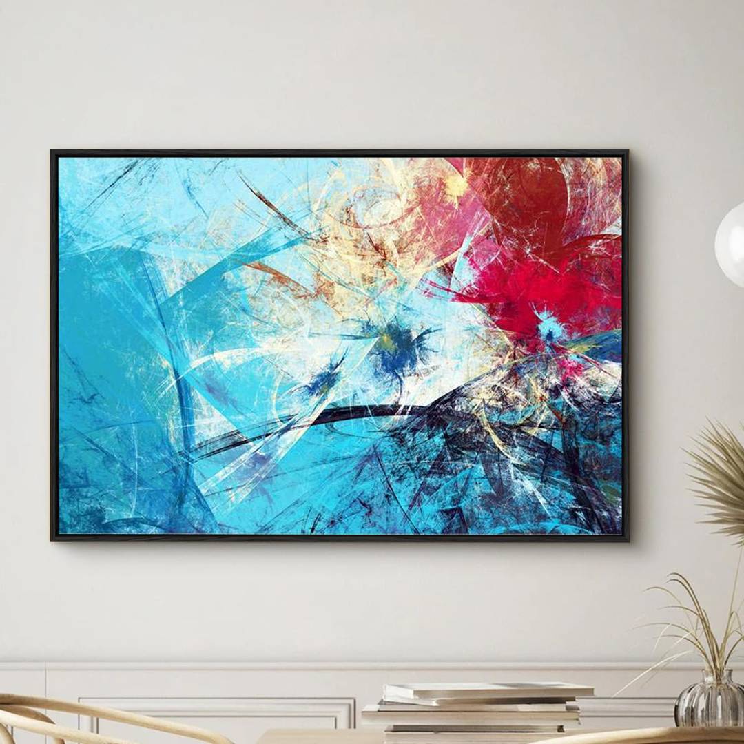 Eurotex Red & Blue, Framed Abstract Canvas Wall Art for Bedroom (36x24 In) Eurotex