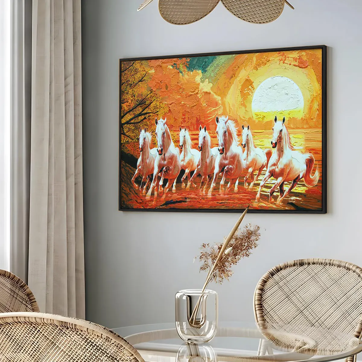 Eurotex Seven Running Horses, Framed Wall Painting for Living Room (24x36 In) Eurotex
