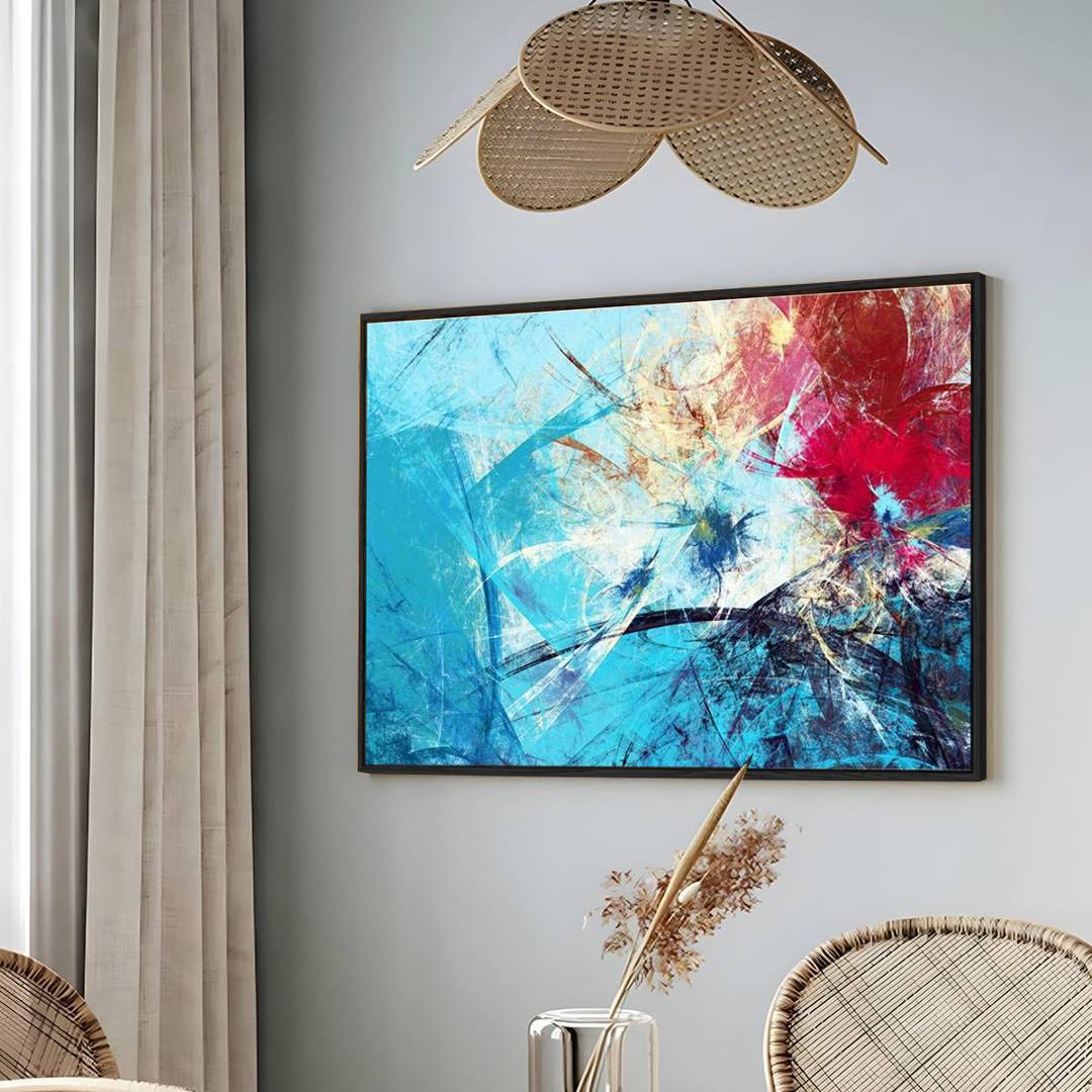 Eurotex Red & Blue, Framed Abstract Canvas Wall Art for Bedroom (36x24 In)