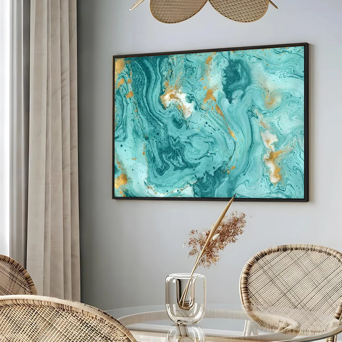 Eurotex Turquoise Marble Texture, Framed Wall Painting for Room (24x36 In) Eurotex