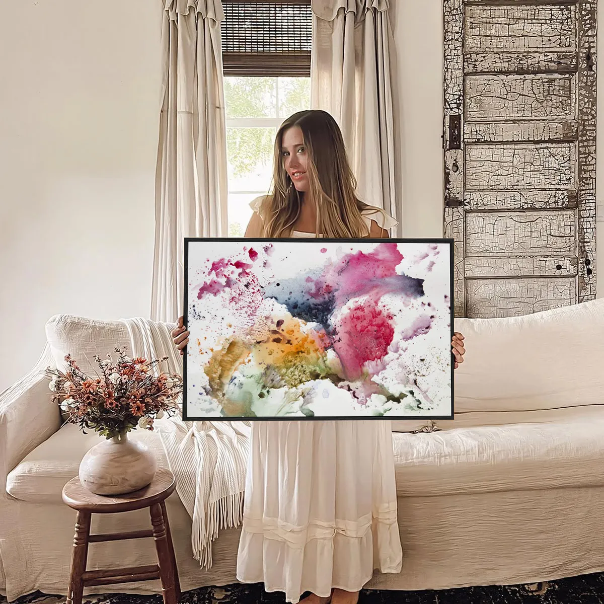 Eurotex Abstract watercolor, Framed Canvas Paintings (24x36 In) Eurotex