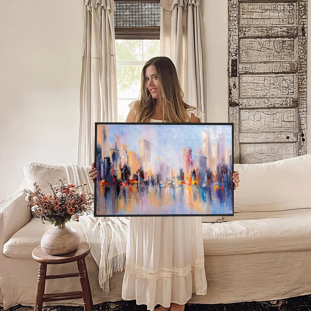 Eurotex Abstract City, Framed Canvas Wall Paintings for living room (24x36 In) Eurotex