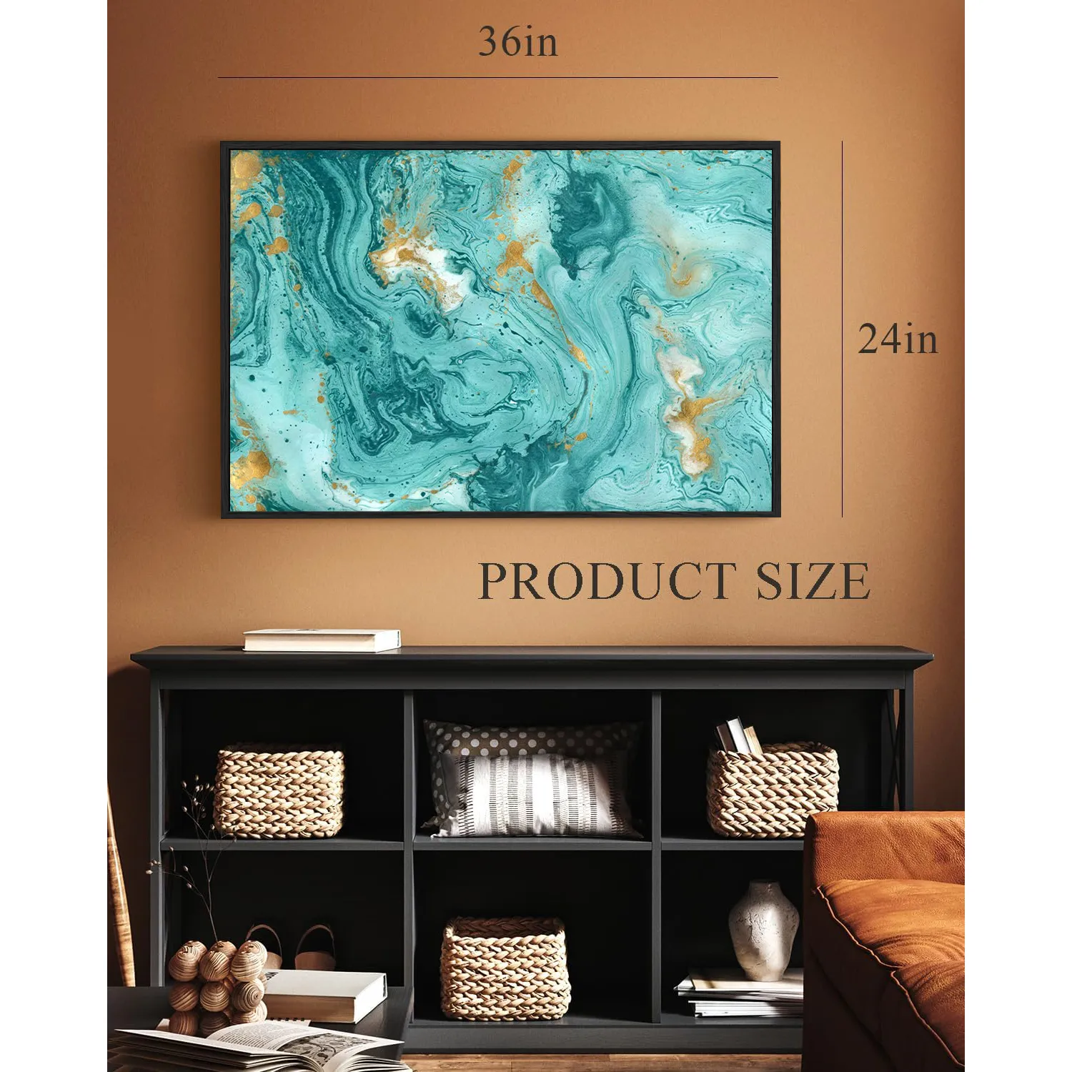 Eurotex Turquoise Marble Texture, Framed Wall Painting for Room (24x36 In) Eurotex
