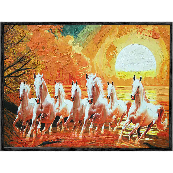 Eurotex Seven Horses, Canvas Printed, Wall Art & Paintings (12x18, Framed)