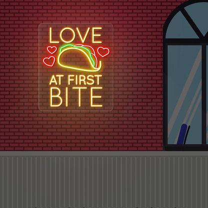 Love At First Bite Taco Neon LED Cafe Signs & Neon Flex Lighting | Modern Coffee Shop Decor (30In x 18 Inch)