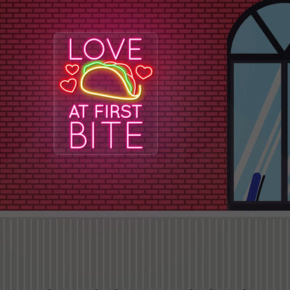 Love At First Bite Taco Neon LED Cafe Signs & Neon Flex Lighting | Modern Coffee Shop Decor (30In x 18 Inch)