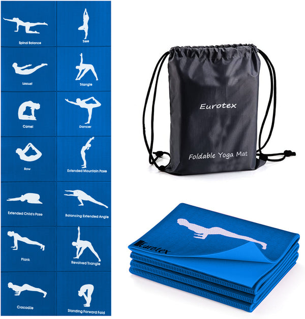 Eurotex Travel Yoga Mat, Foldable Portable Gym Mat for Women/Men with Carry Bag -  Blue