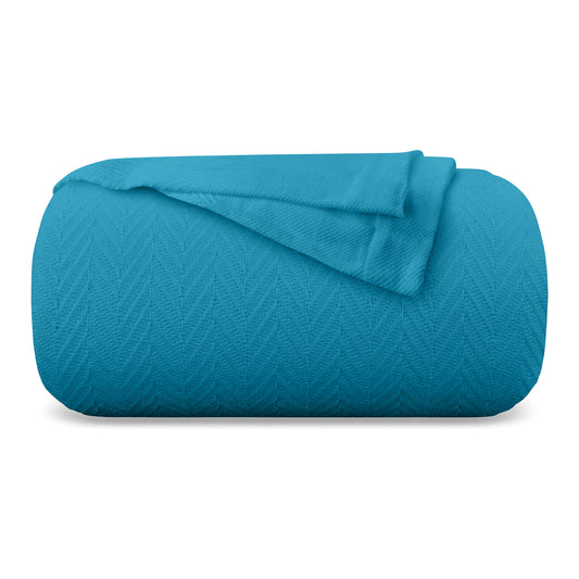 EUROTEX Fishbone Weave Cable Blanket, 100% Cotton Blanket - Lite Blue Eurotex