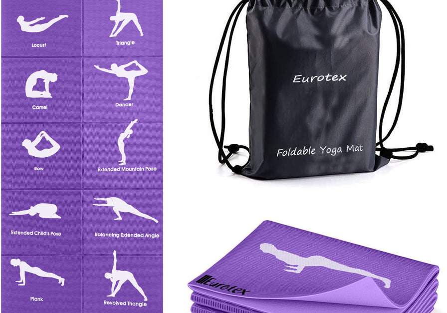 Eurotex Travel Yoga Mat Non Slip Foldable Portable Gym Mat Fitness Training Pilates Exercise Mat Workout for Women Men with Carry Bag