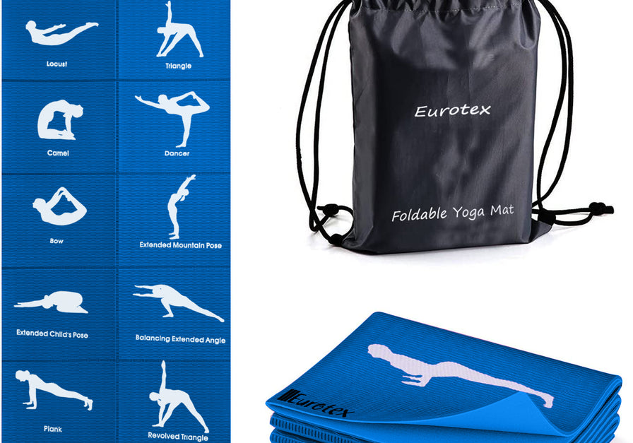 Eurotex Travel Yoga Mat Non Slip Foldable Portable Gym Mat Fitness Training Pilates Exercise Mat Workout for Women Men with Carry Bag