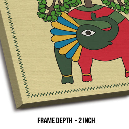 Tree On Elephant, Madhubani Painting, Framed Abstract Canvas Wall Art for Room Eurotex