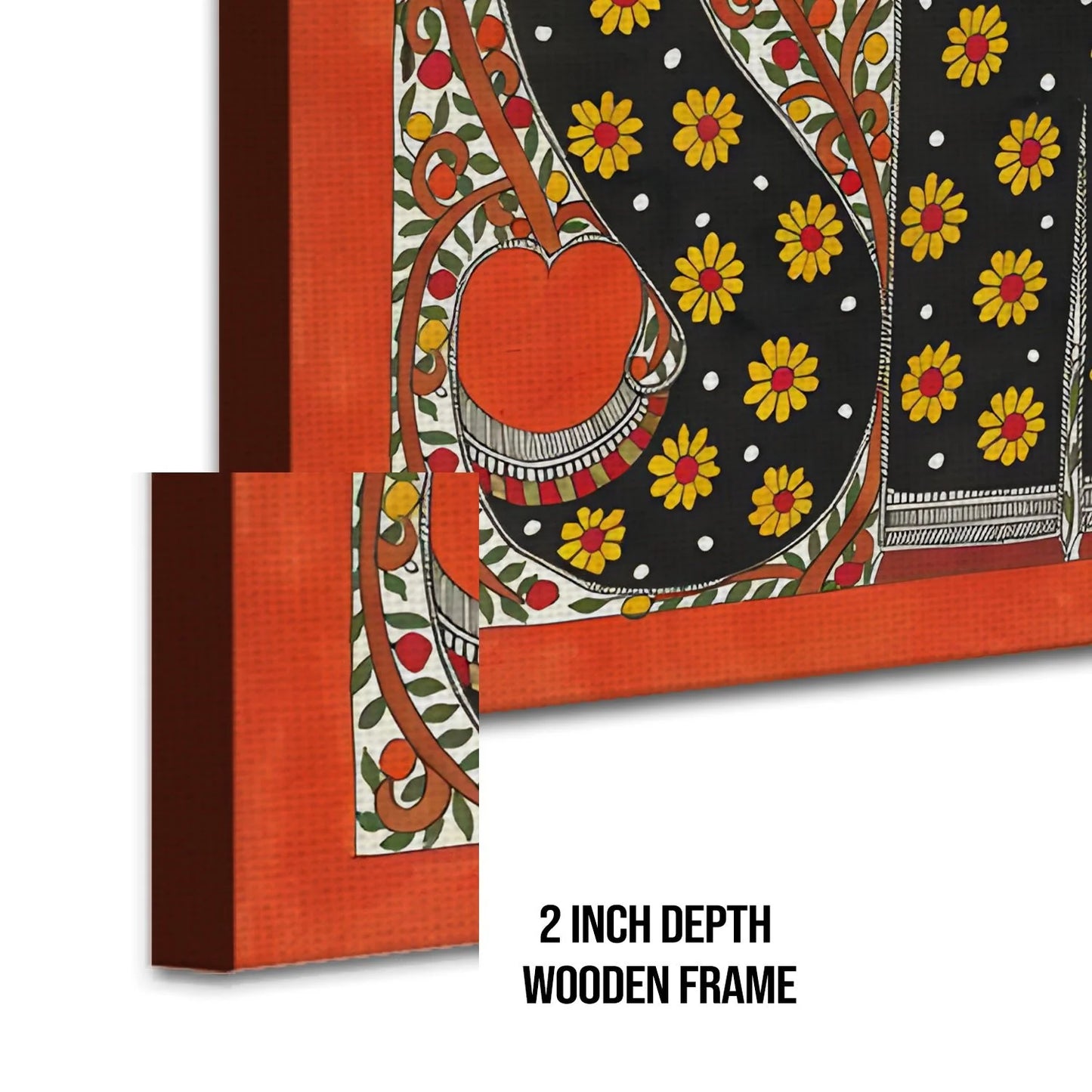 Elephant Family, Madhubani Painting, Framed Abstract Canvas Wall Art for Bedroom Eurotex