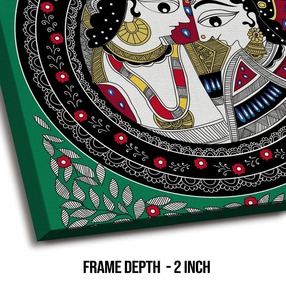 Radhe Krishna, Madhubani Painting, Framed Abstract Canvas Wall Art for Bedroom Eurotex