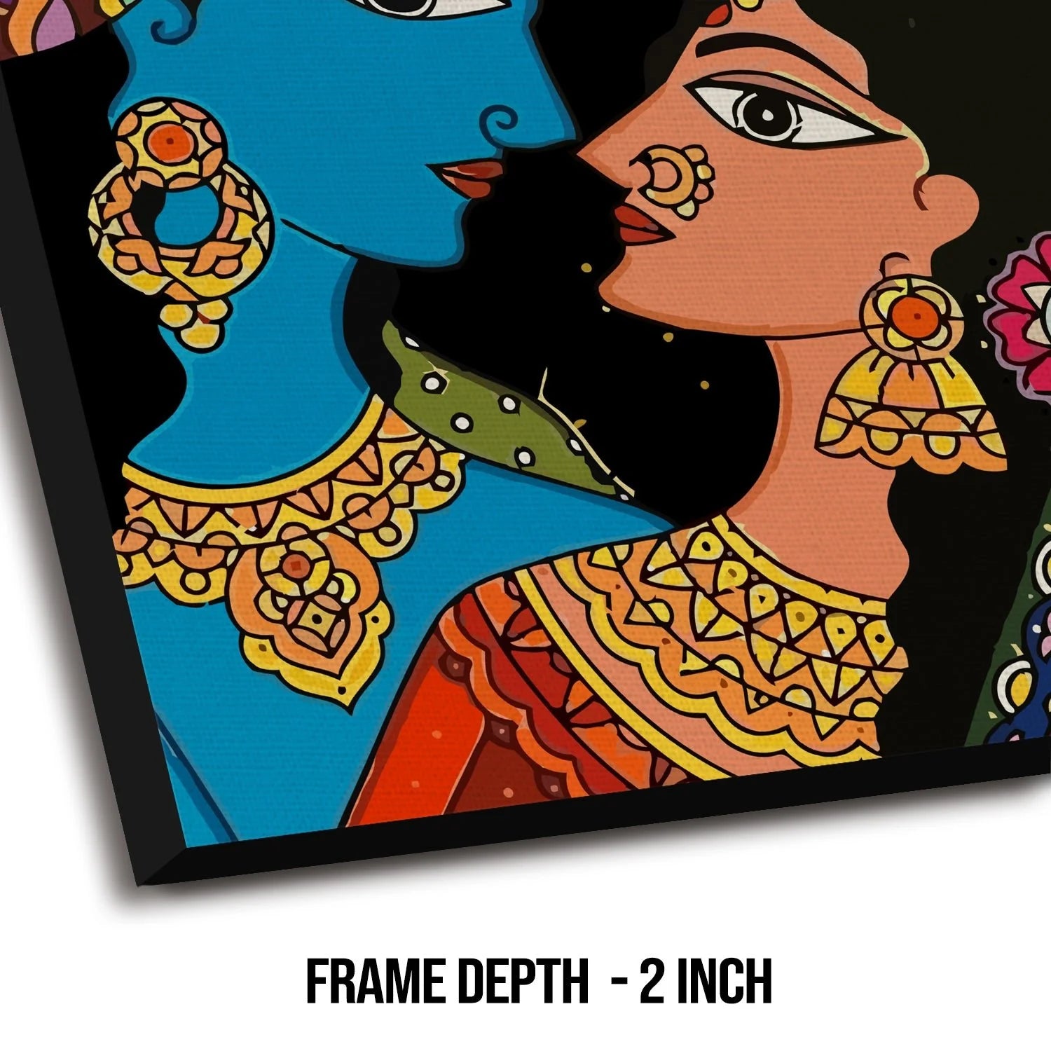 Shree Krishna & Radha, Madhubani Painting, Framed Abstract Canvas Wall Art for Bedroom Eurotex