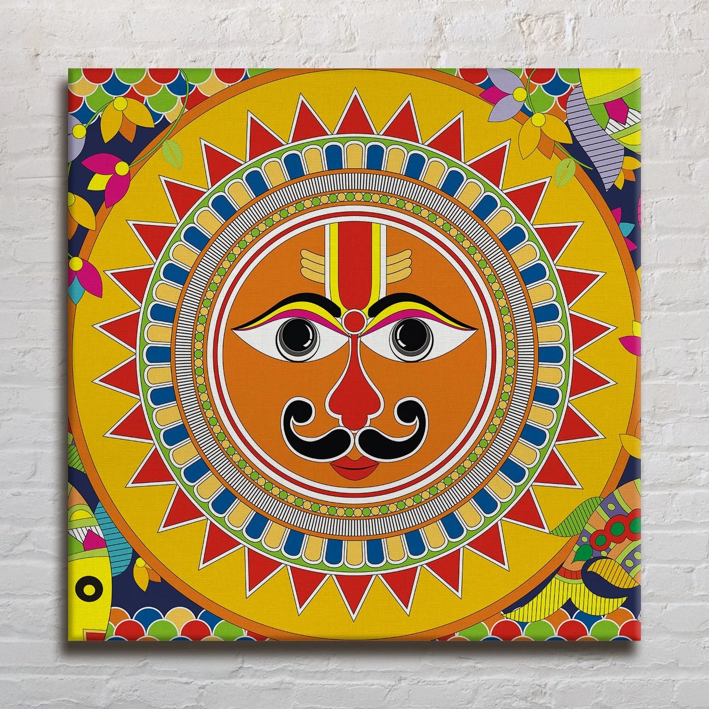 Sun Art, Madhubani Painting, Framed Abstract Canvas Wall Art for Bedroom Eurotex