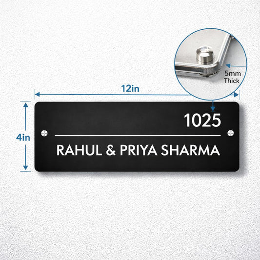 Eurotex Custom Name Plate for House Address (Black Acrylic)