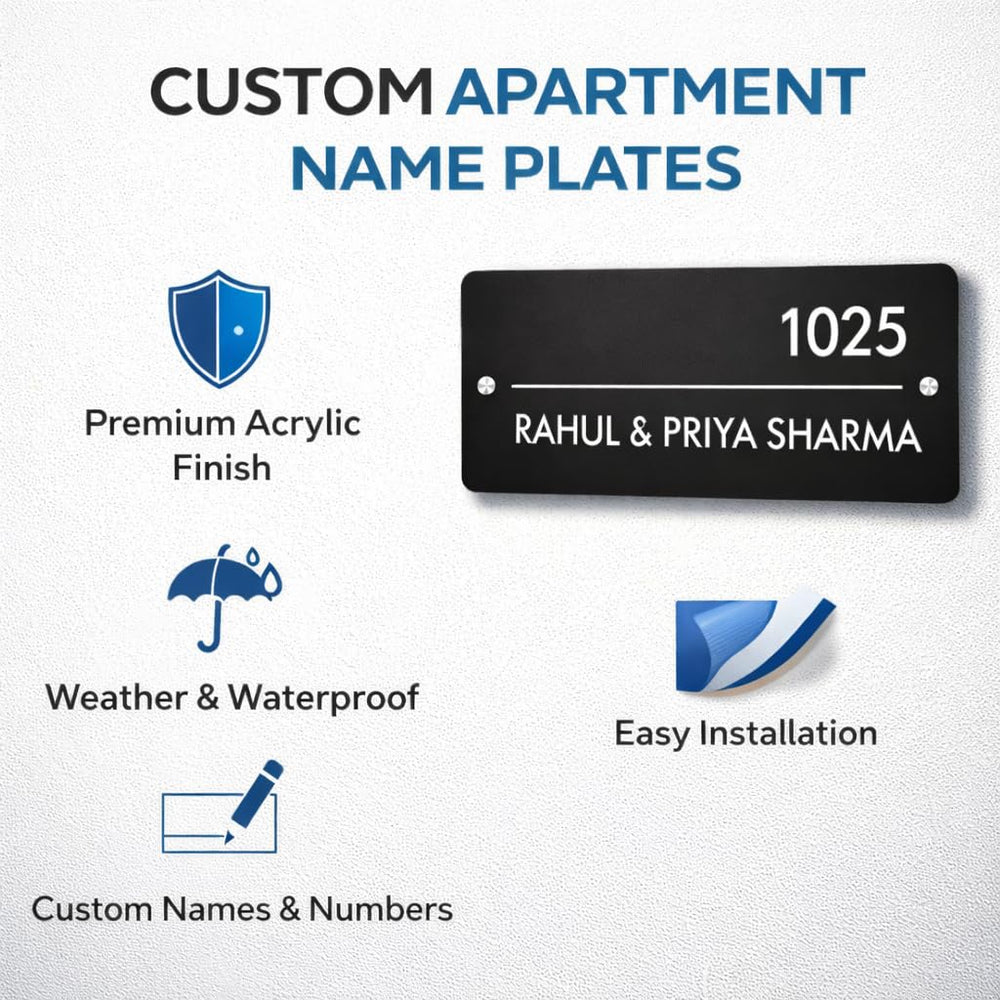 Eurotex Custom Name Plate for House Address (Black Acrylic)