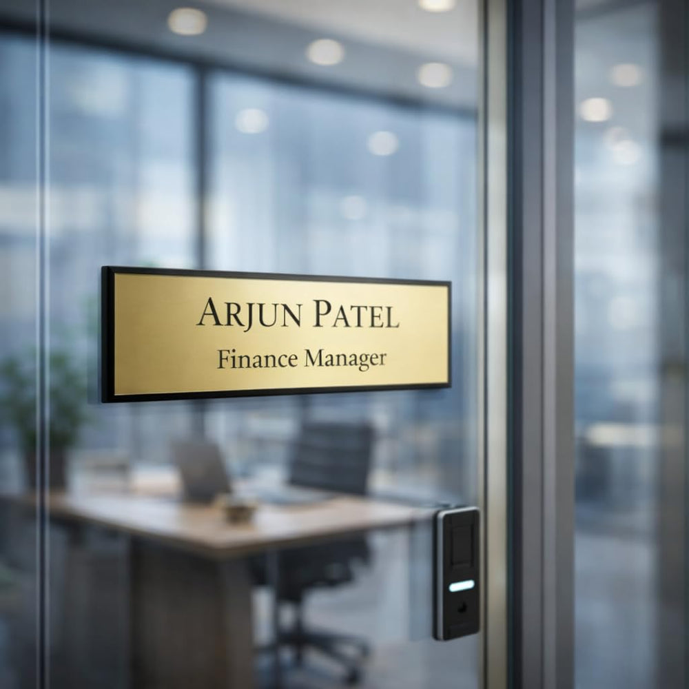 Eurotex Custom Name Plate for Office (Golden Acrylic)