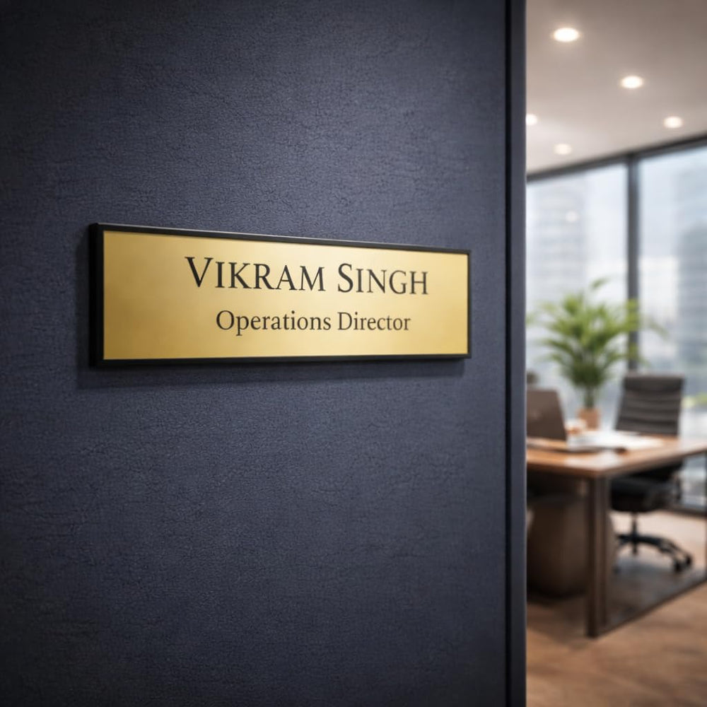 Eurotex Custom Name Plate for Office (Golden Acrylic)