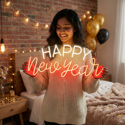 Happy New Year Neon Sign | LED Light Up New Year Decoration (30In x 15In)