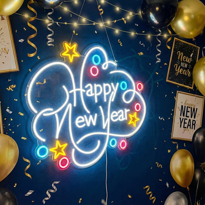 Happy New Year Neon Sign | Happy New Year Lighted LED Neon Signs (24In x 26In)
