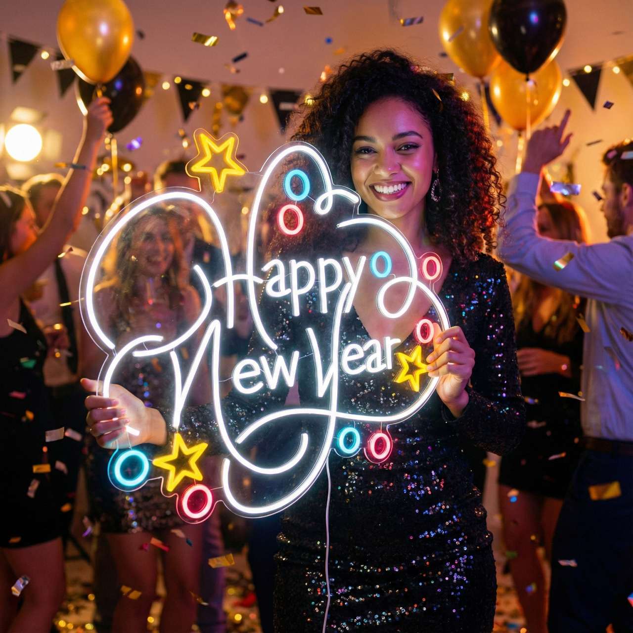 Happy New Year Neon Sign | Happy New Year Lighted LED Neon Signs (24In x 26In)