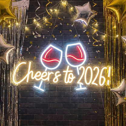 Cheers to 2026 | Happy New Year Light Up Neon Sign | Custom LED Neon Lights (36In x 18In)