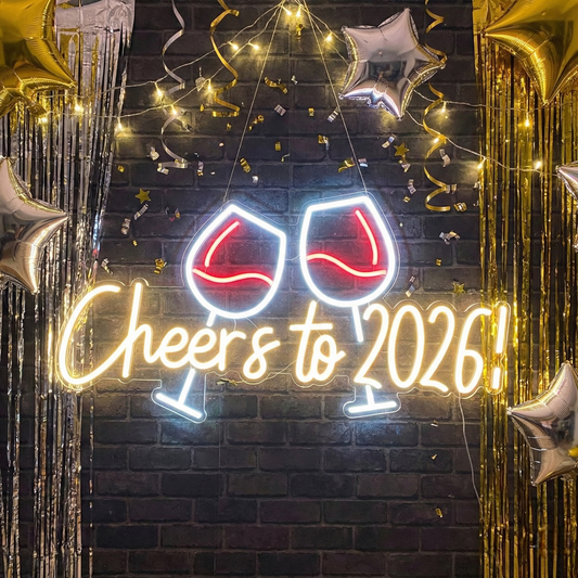 Cheers to 2026 | Happy New Year Light Up Neon Sign | Custom LED Neon Lights (36In x 18In)